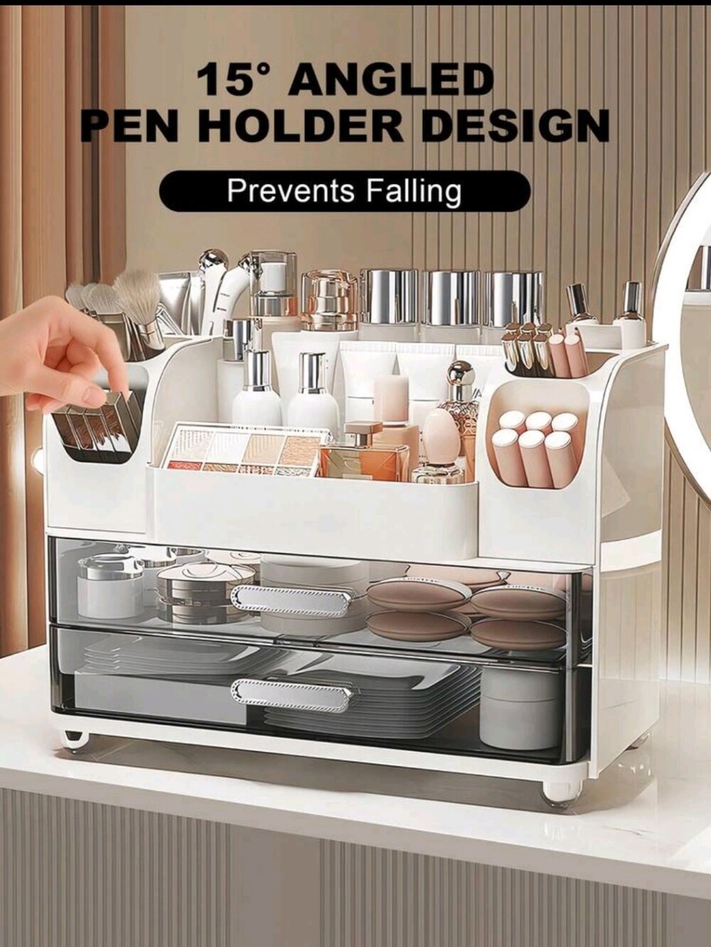 White Makeup Organizer Storage Drawer with Clear Front - Picture 7 of 11